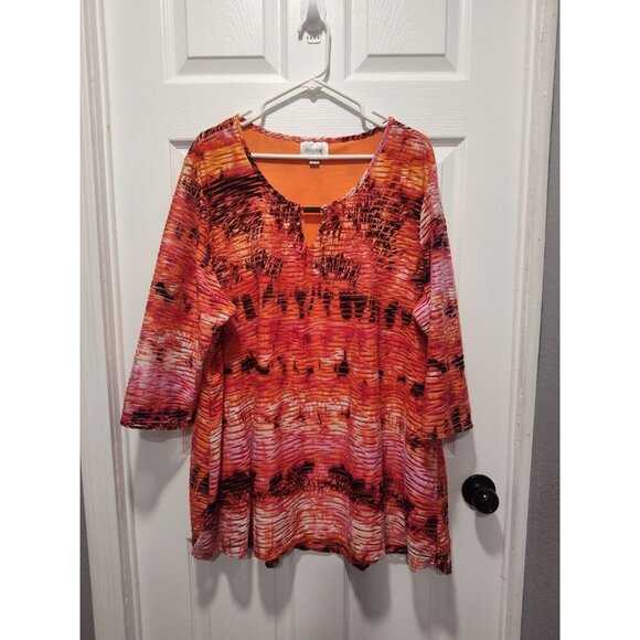 Avenue Size 26/28‎ Orange Black Pink White Lined Top 3/4 Sleeve Shirt - Picture 9 of 9